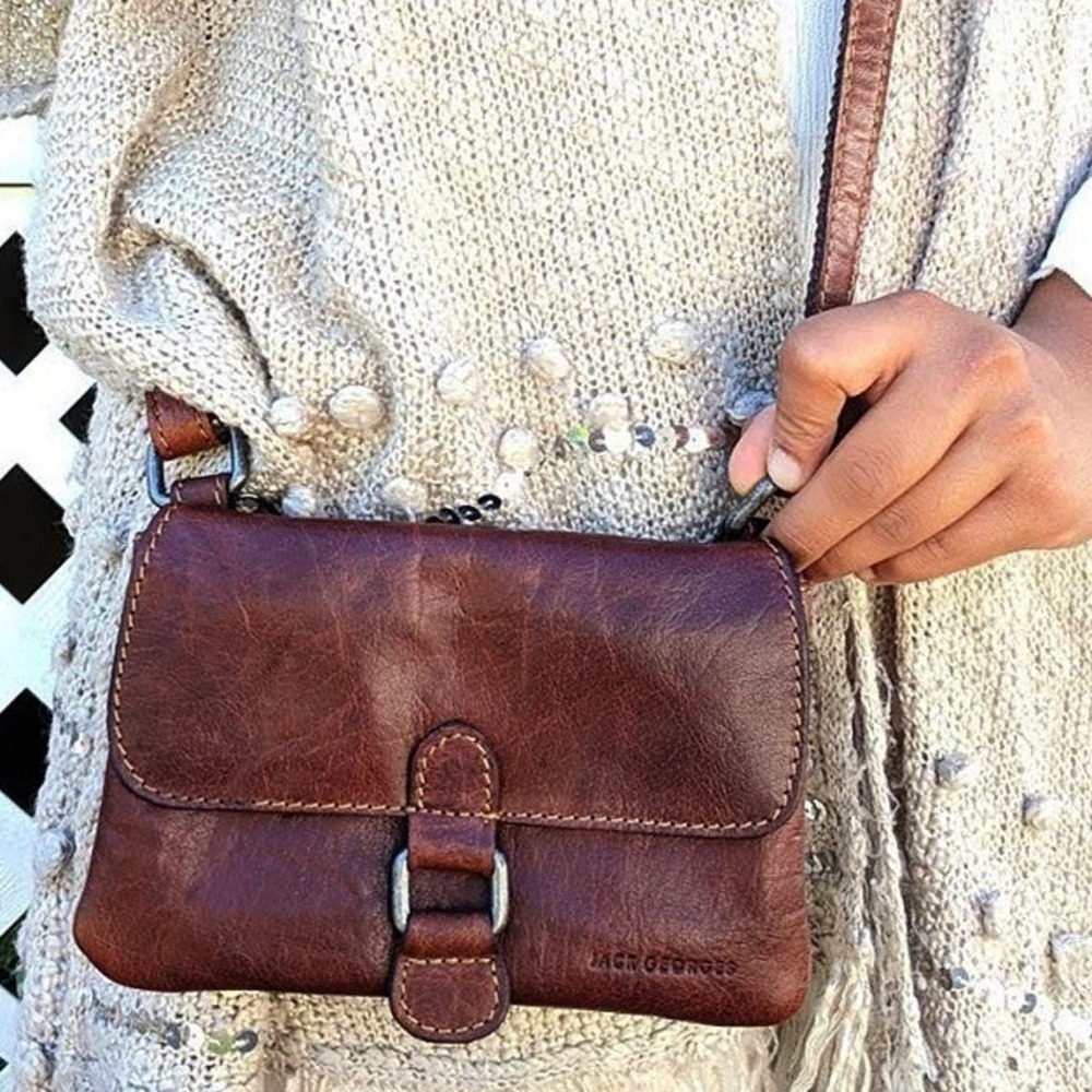 Jack Georges Leather Voyager Mini Crossbody Bag, Brown‎